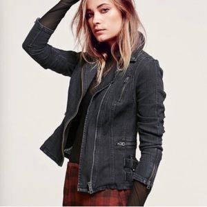 Free People Black denim biker jacket